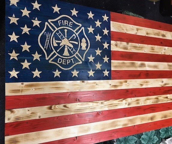 Fire department wooden flag
