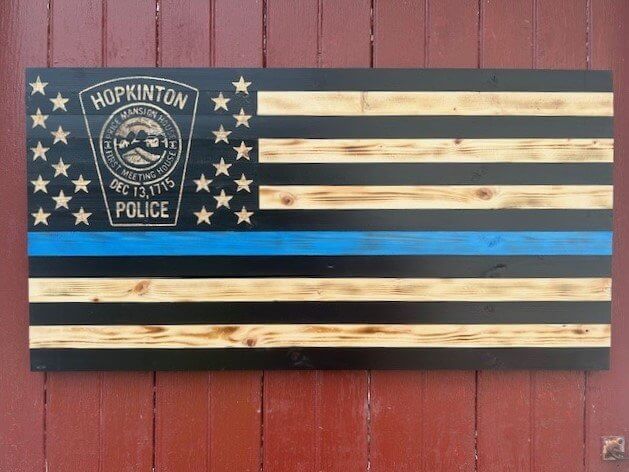 Thin blue line wooden flag